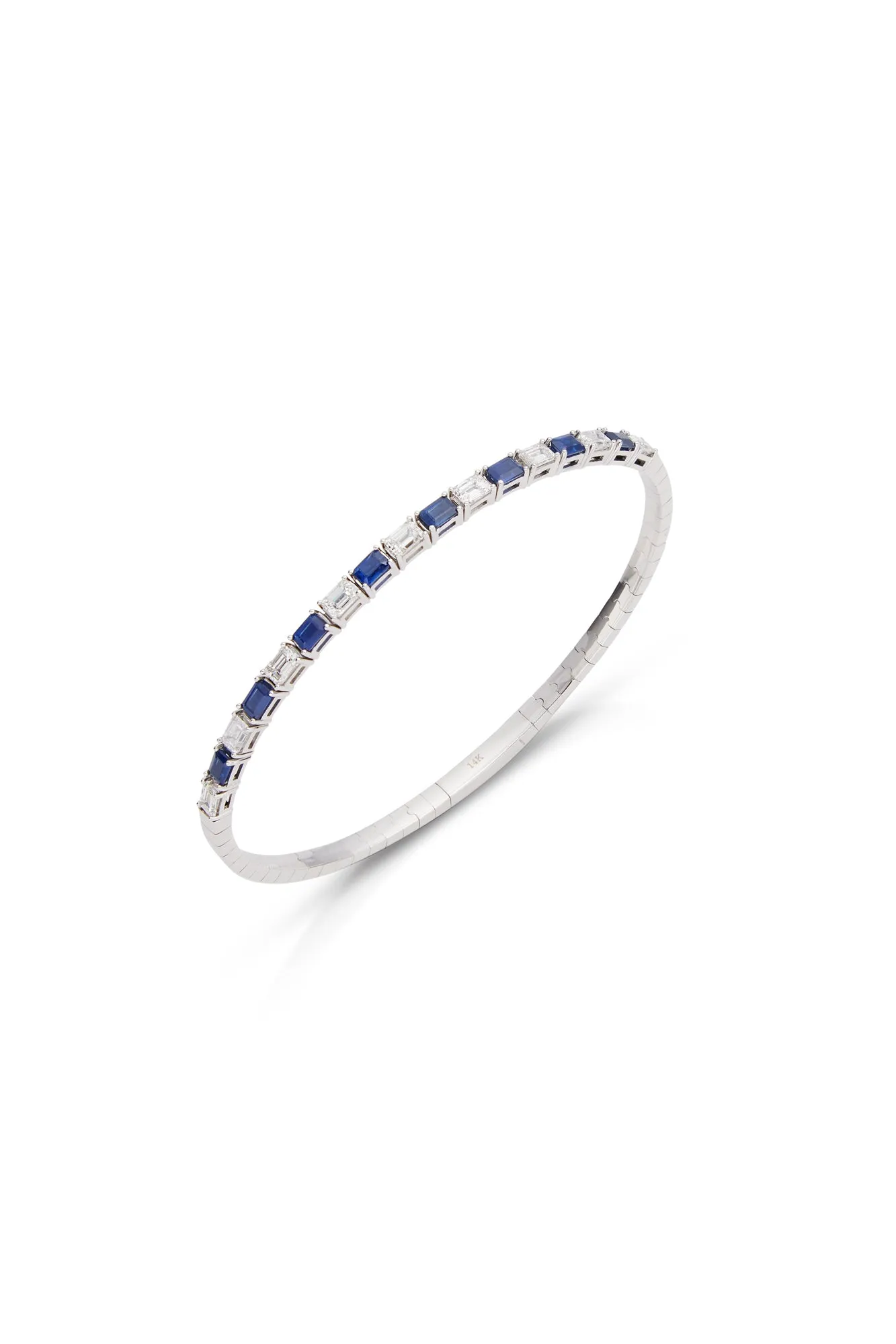 14KW Emerald Cut Sapphire Flexible Bangle