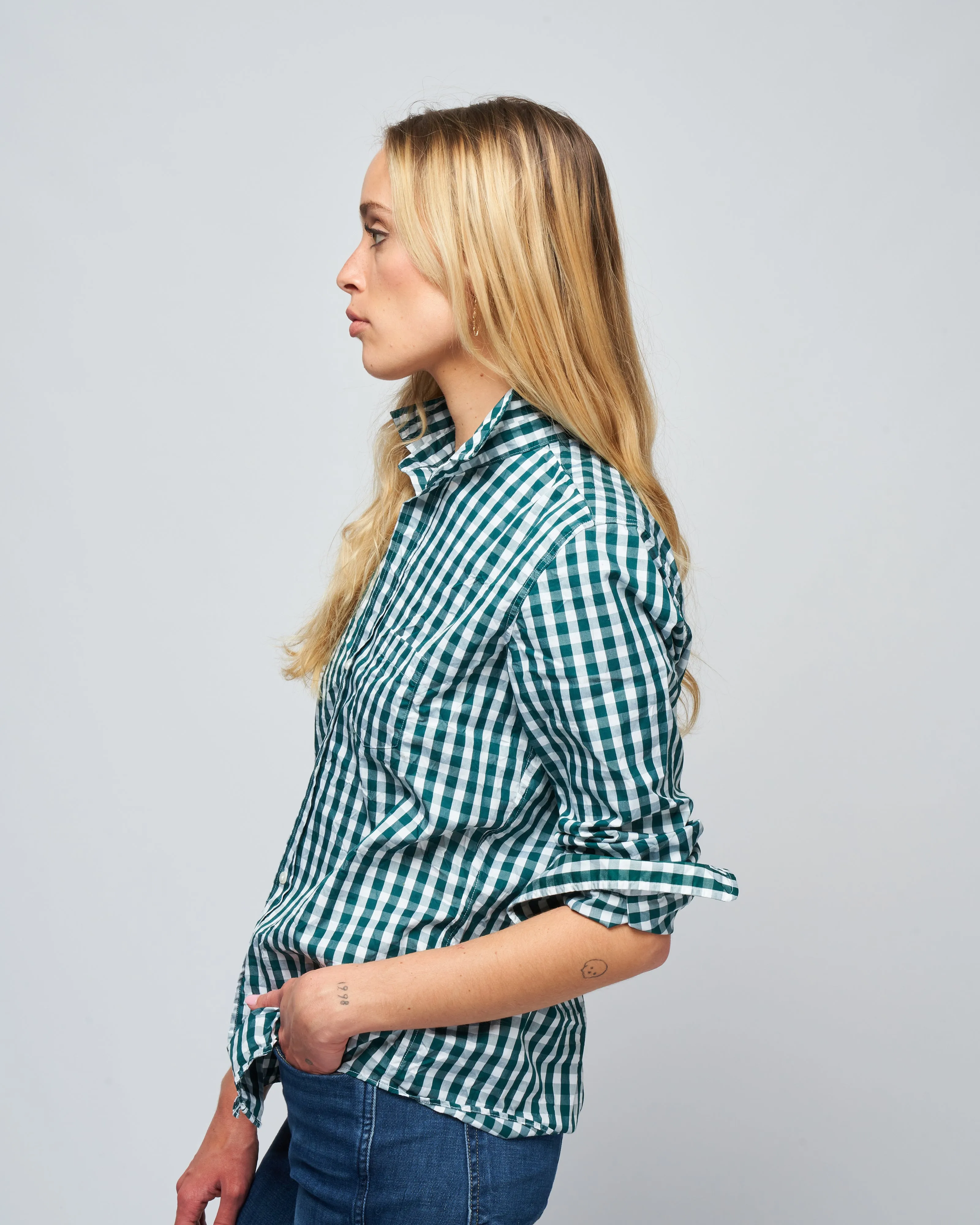 barry woven button up - green check