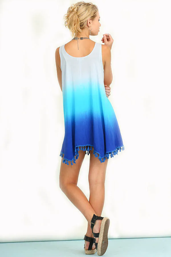 Boho Sleeveless Ombre Dress with Tassel Trim
