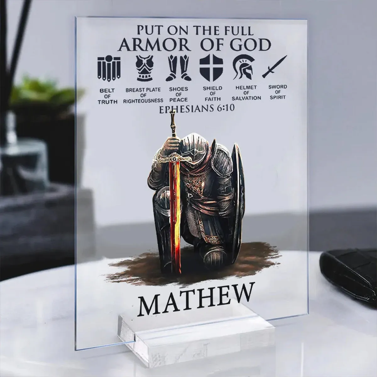 Christianartbag Night Light, Personalized Custom Name Man Warrior Of God Put On The Full Armor of God Ephesians 6-10, Personalized Night Light, Christian Gift, CABNL02231023