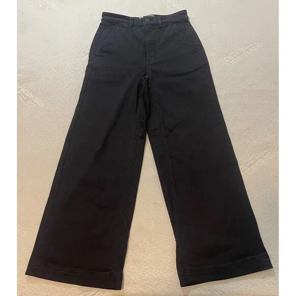 Everlane women's the wide leg crop black pants sz 6 high rise jeans denim