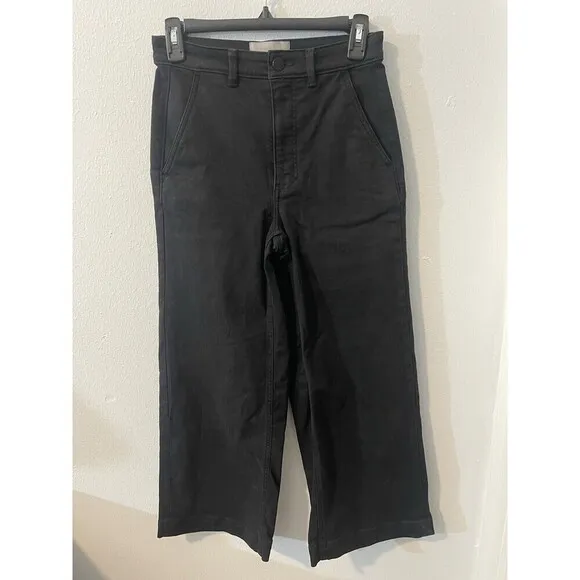 Everlane women's the wide leg crop black pants sz 6 high rise jeans denim