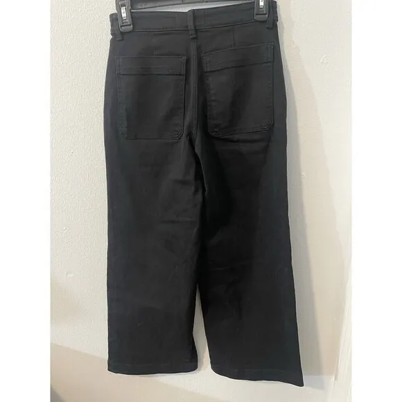Everlane women's the wide leg crop black pants sz 6 high rise jeans denim