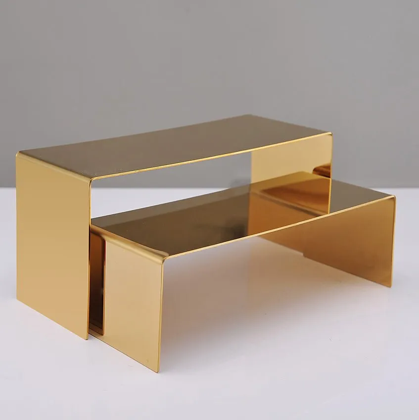 Gold Shoe Display Riser - Set of Two Metal Shoe Display Stand - Shoe Display for Retail Store