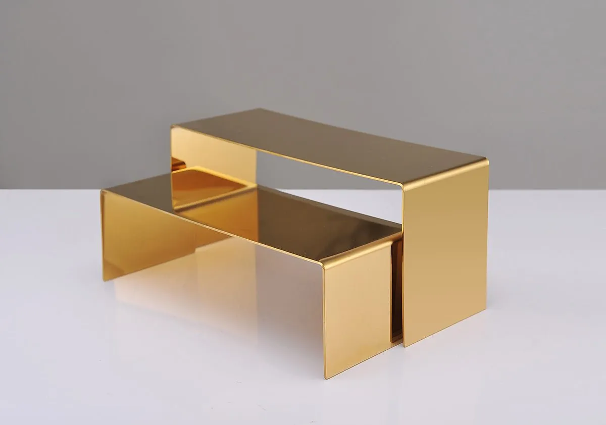 Gold Shoe Display Riser - Set of Two Metal Shoe Display Stand - Shoe Display for Retail Store