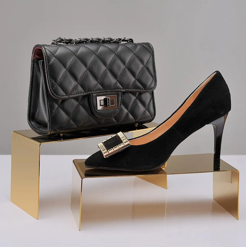 Gold Shoe Display Riser - Set of Two Metal Shoe Display Stand - Shoe Display for Retail Store