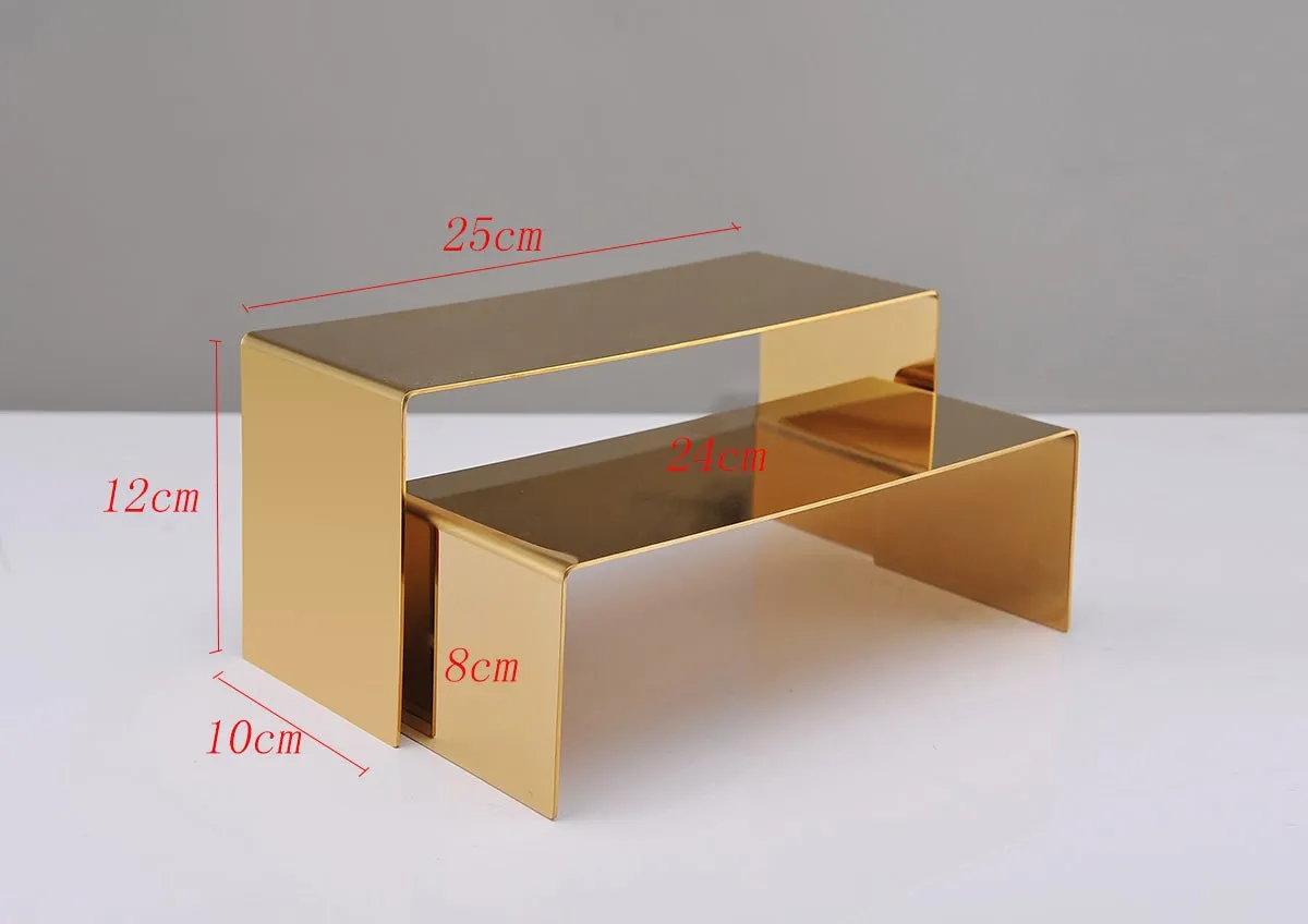 Gold Shoe Display Riser - Set of Two Metal Shoe Display Stand - Shoe Display for Retail Store
