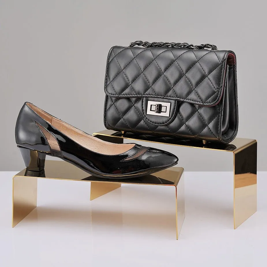 Gold Shoe Display Riser - Set of Two Metal Shoe Display Stand - Shoe Display for Retail Store