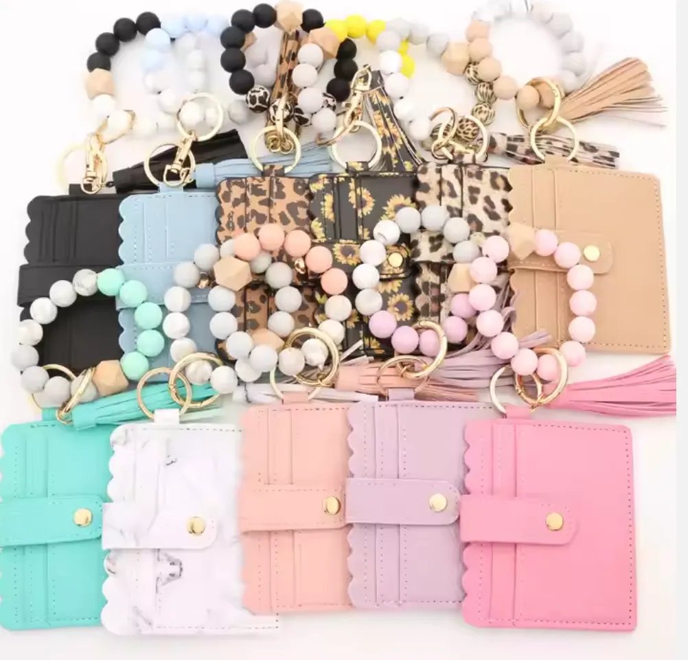 Keychain Wallet With Wristlet and Beads