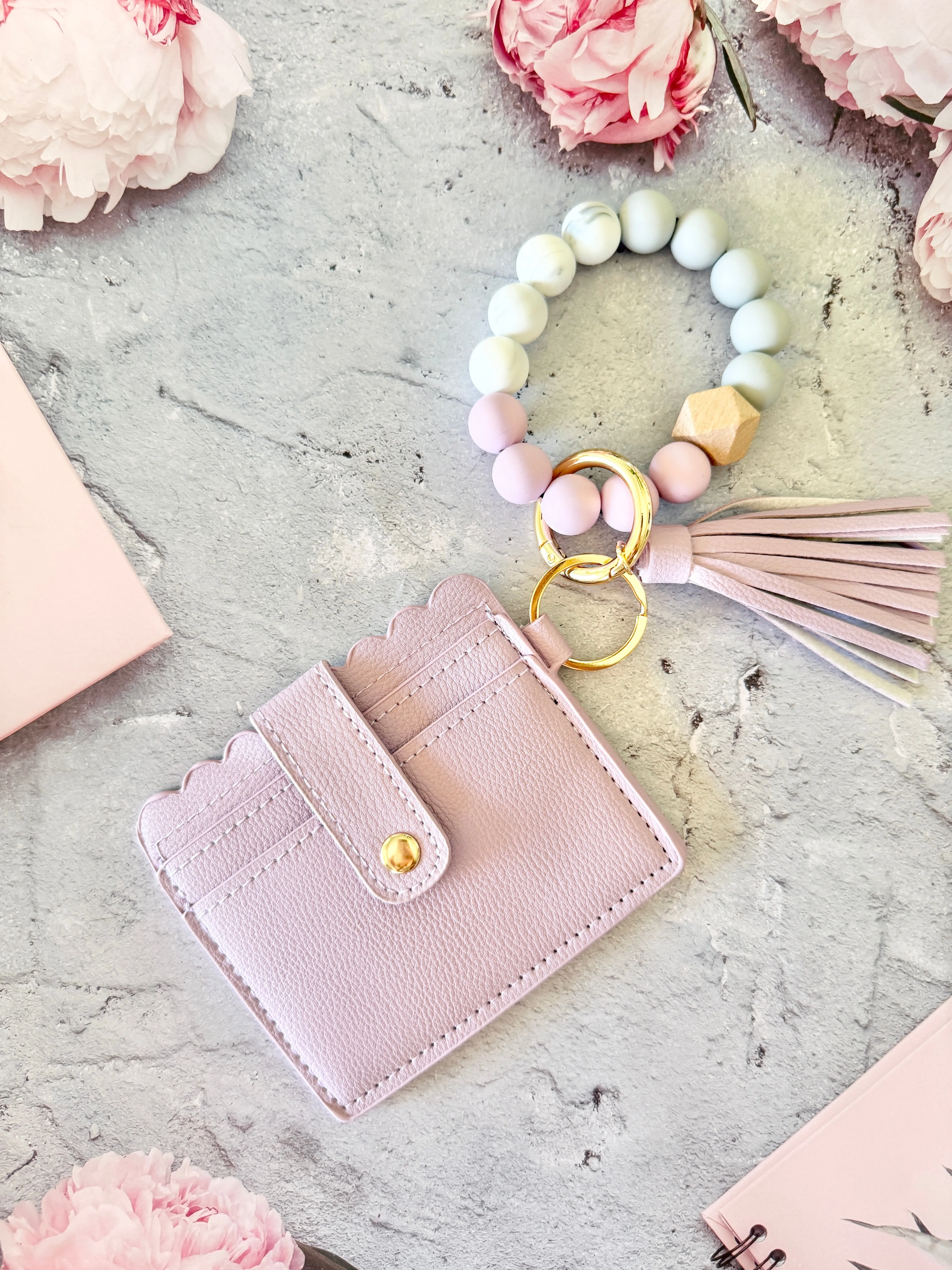 Keychain Wallet With Wristlet and Beads