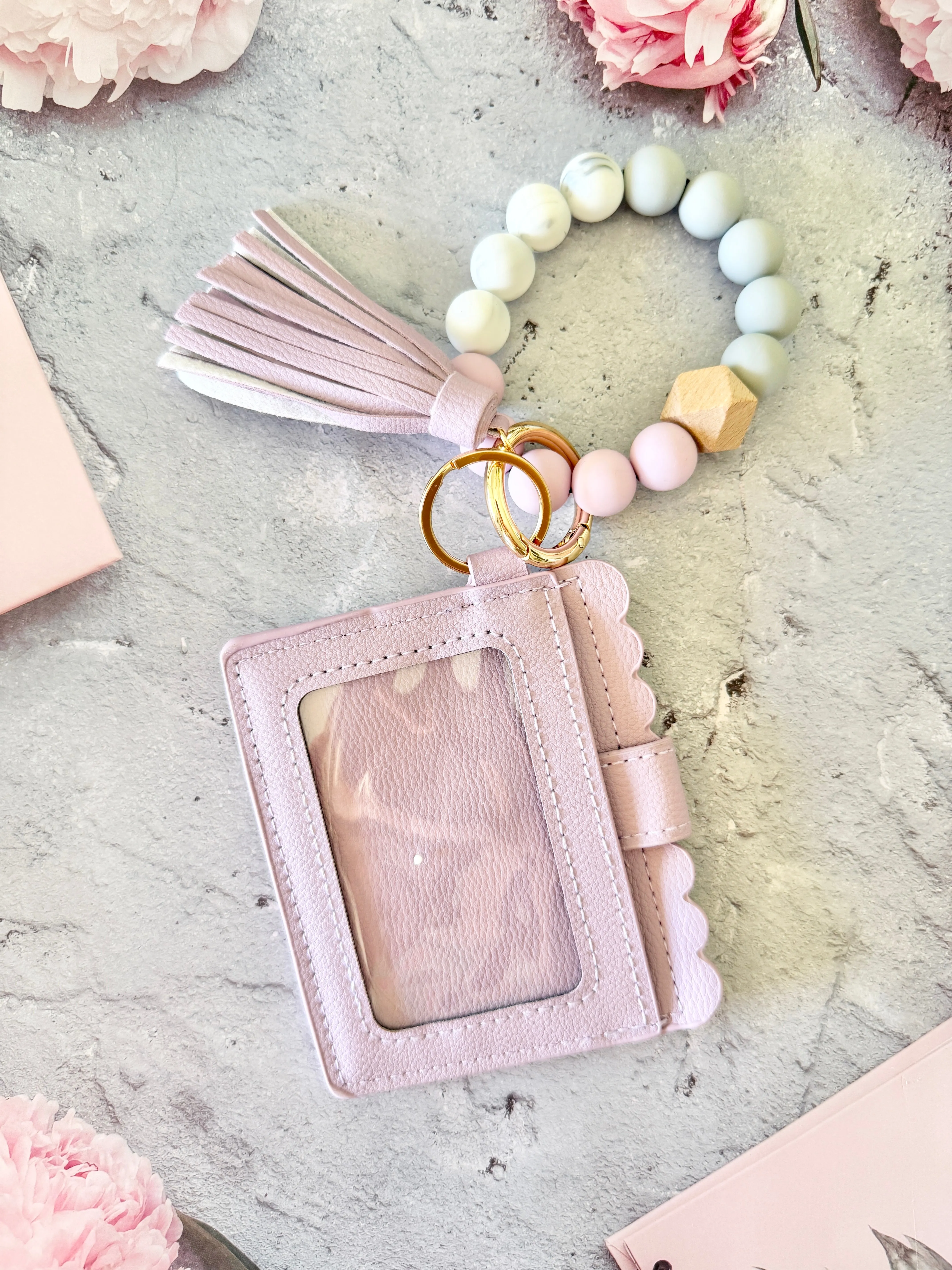 Keychain Wallet With Wristlet and Beads