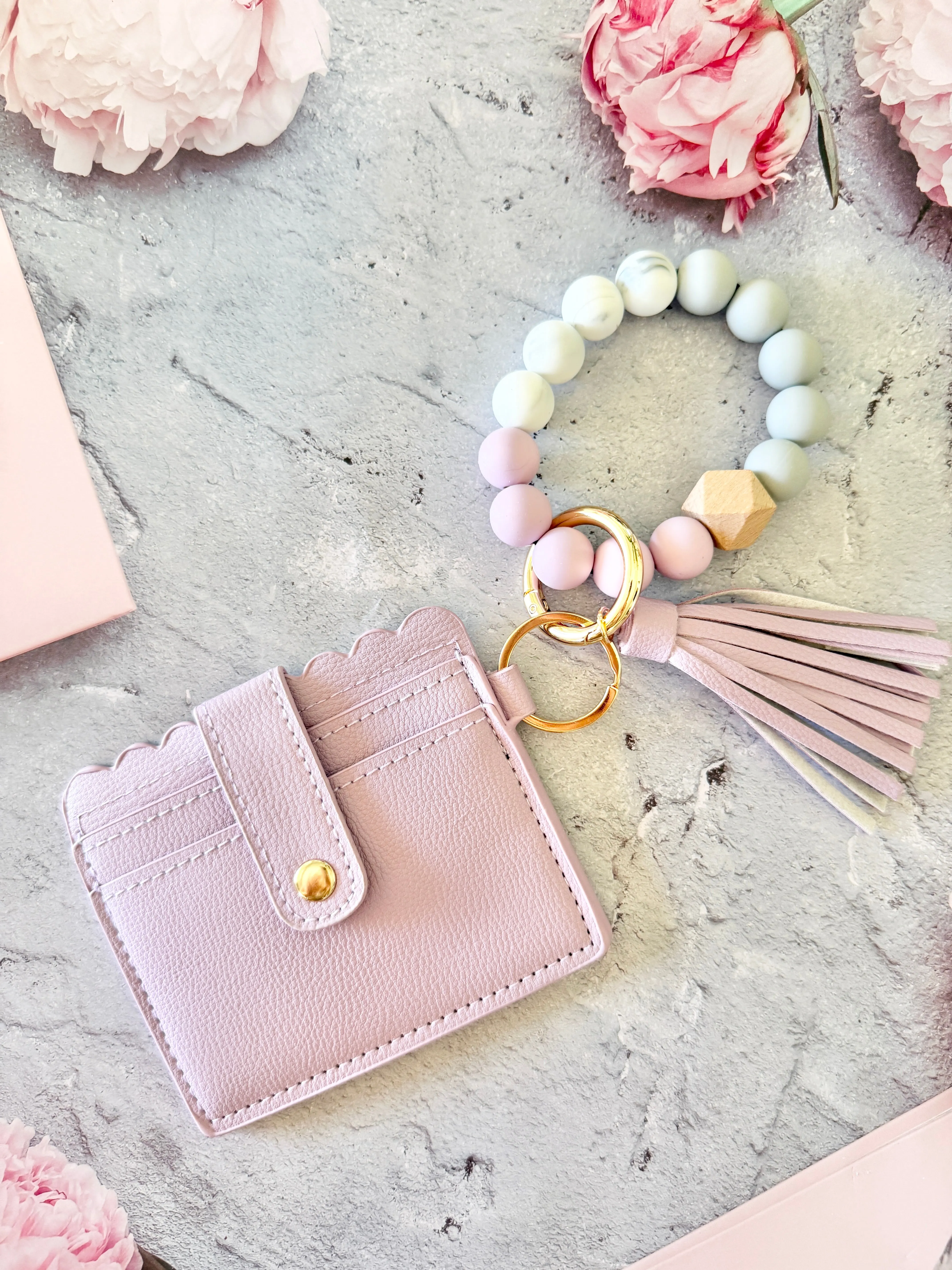 Keychain Wallet With Wristlet and Beads