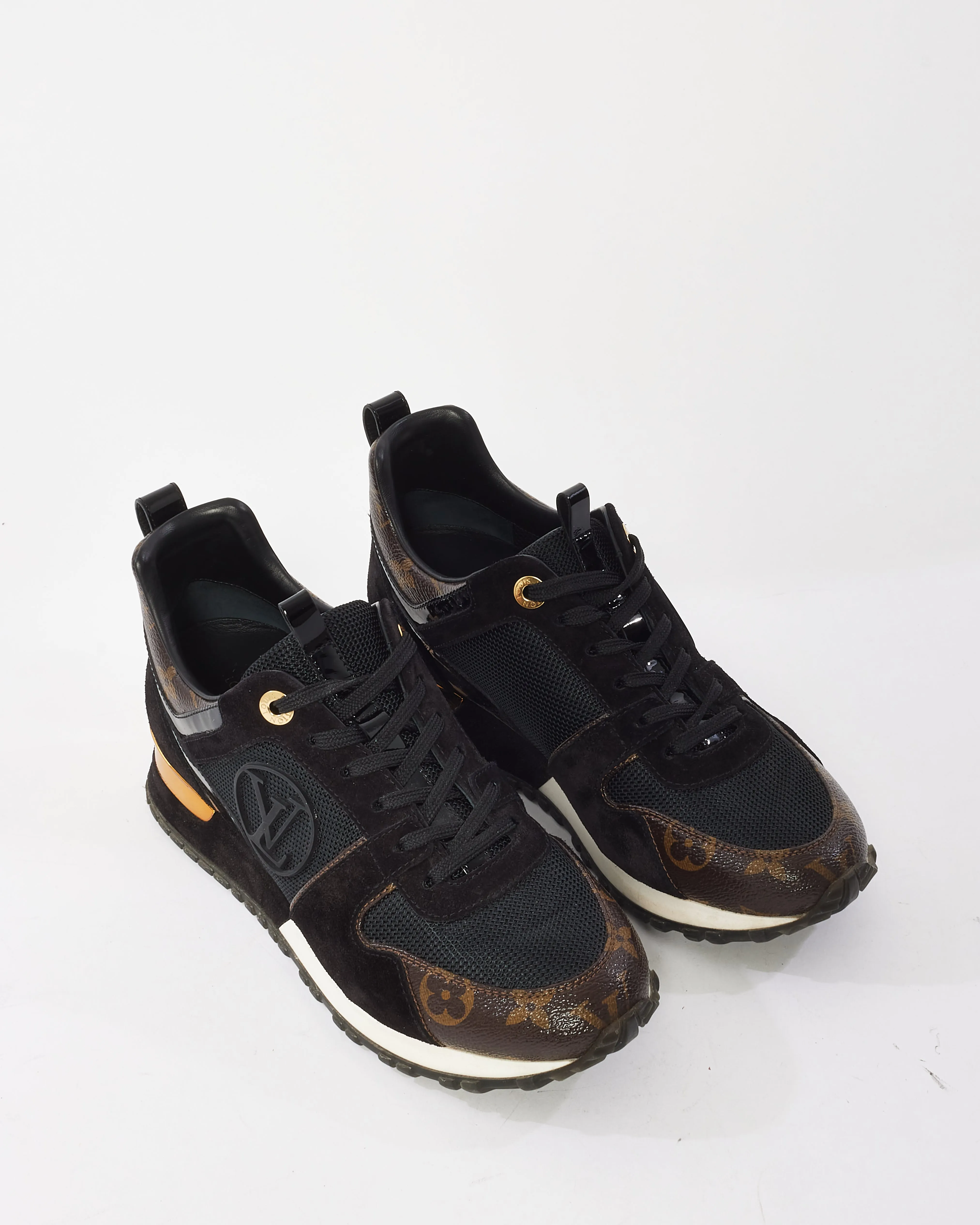 Louis Vuitton Black Suede & Monogram Run Away Sneaker - 37