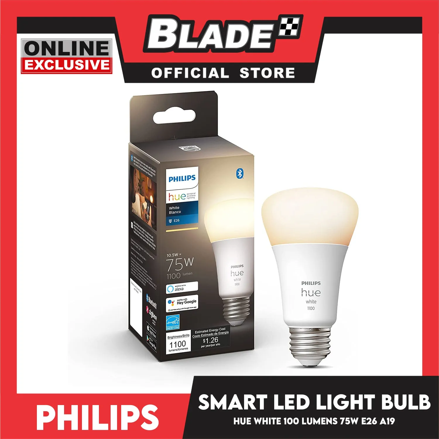 Philips Smart Led Light Bulb HUE (White) 100 Lumens 75W E26 A19
