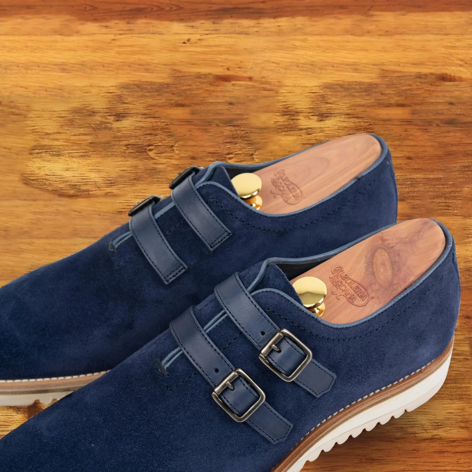 Q982 Calzoleria Toscana Velour Suede Double Strap Dress Shoe