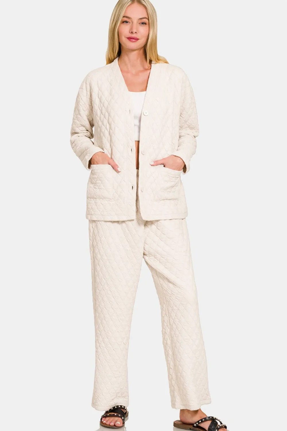 Quilted Button Up Lounge Set