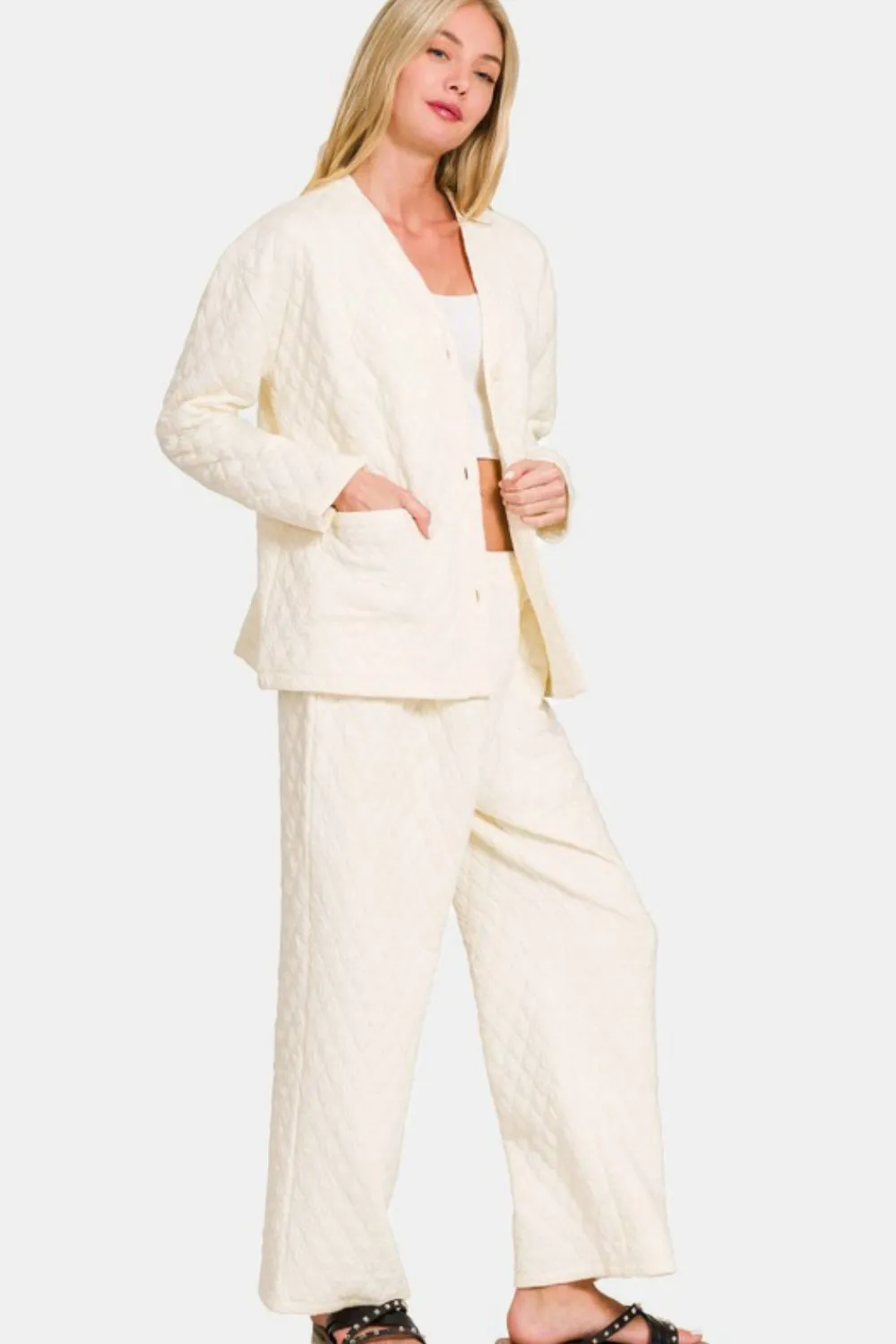 Quilted Button Up Lounge Set
