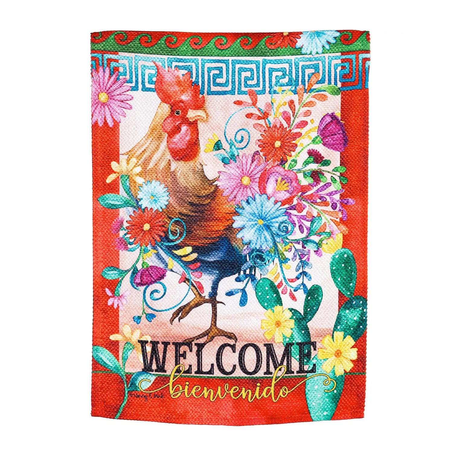 Rooster Cha Cha Garden Textured Suede Flag,14es9705