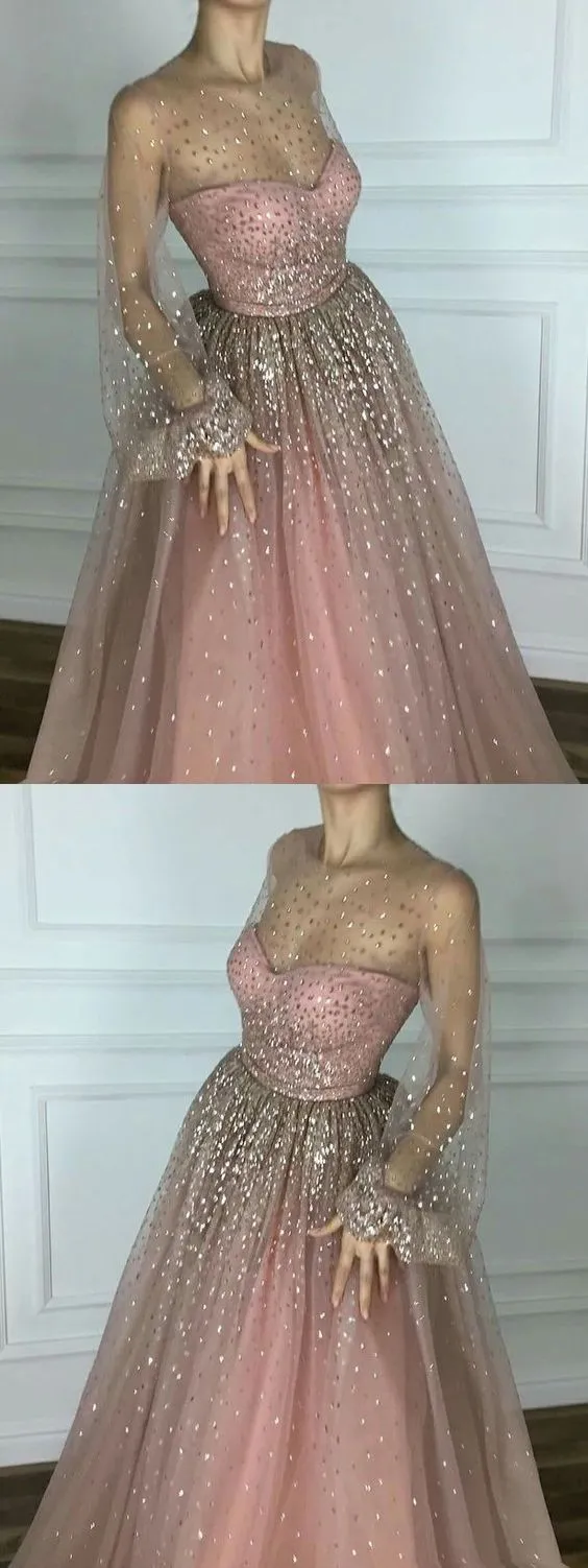 Sparkly Beaded Newest Scoop A line Floor-length Long Chic Prom Dresses,PD1010