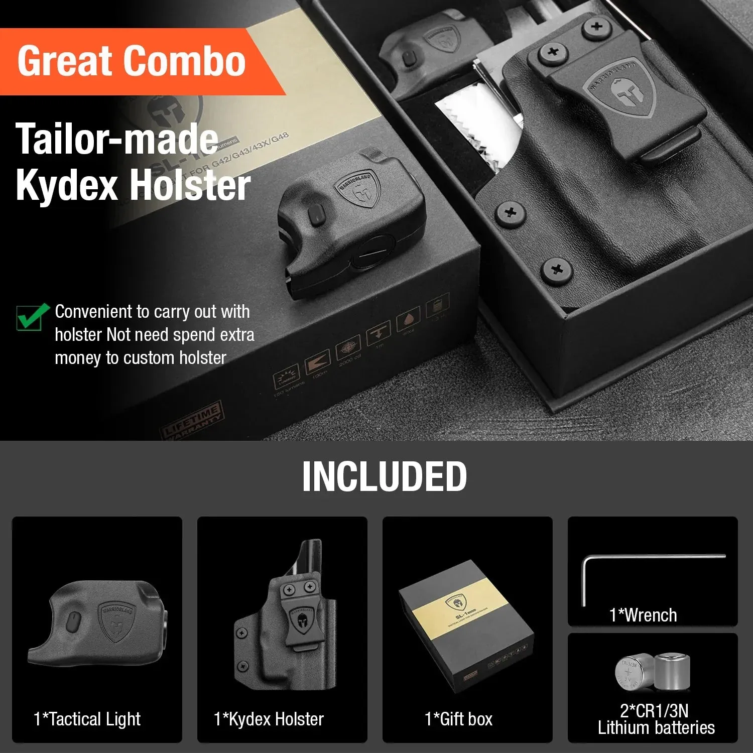 Warriorland Tactical Light   Holster Combo for Glk for Glk 43/43x/48 (150 Lumens)
