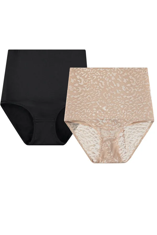 Wild Elegance : Designer Duo of Nude Leopard Print Shaper Panties - Breathable Firm Control
