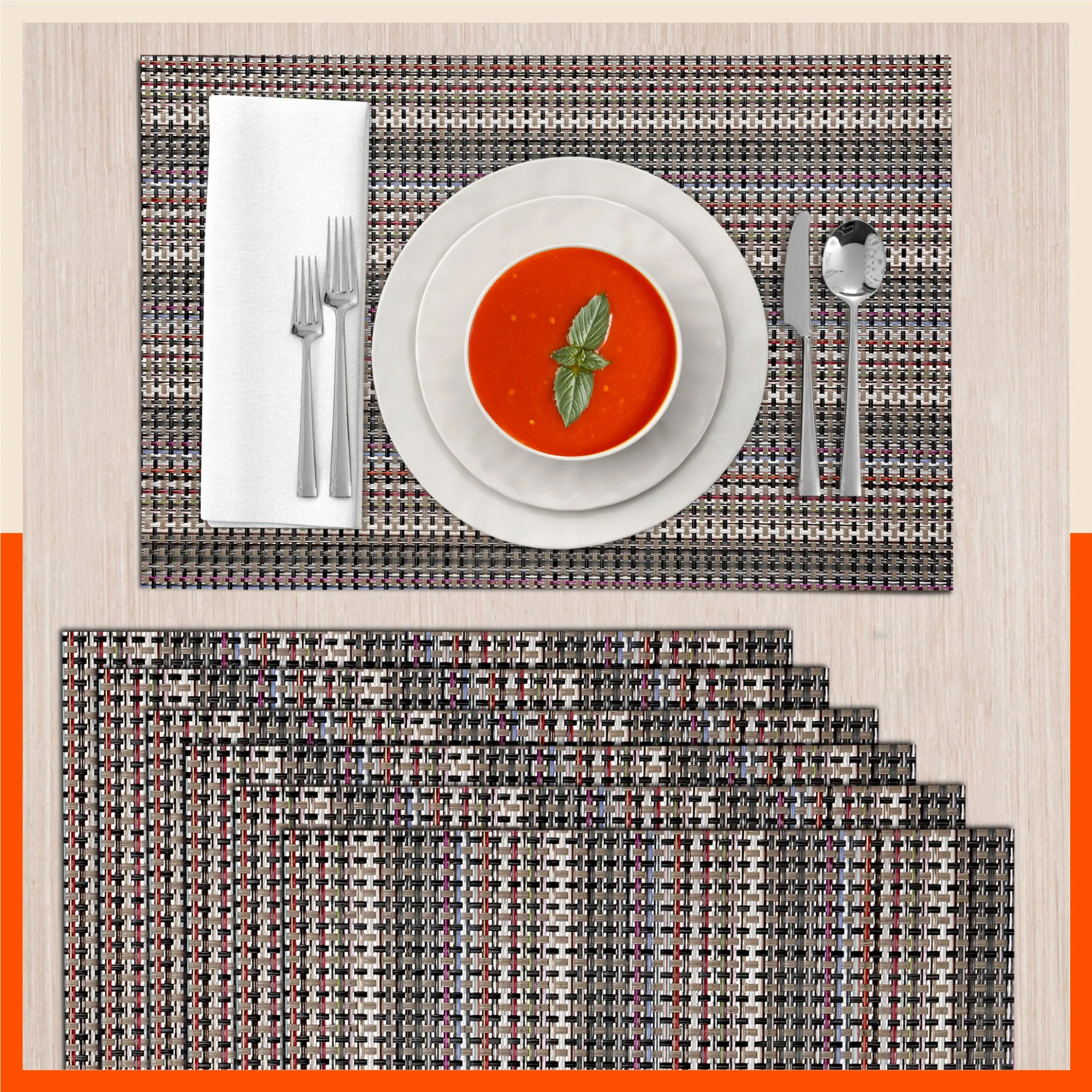 Woven PVC Table Mats / Placemats for Dining Table at Home (Bert - Set of 6)