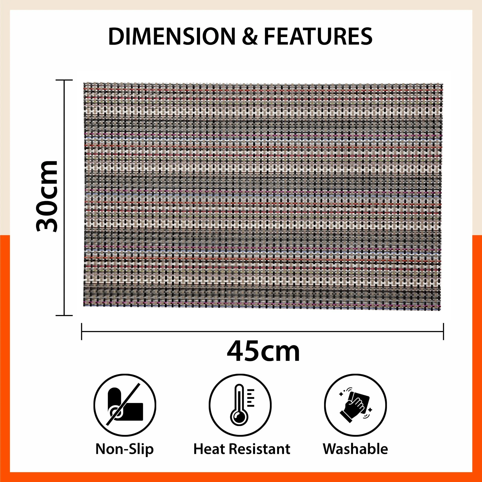 Woven PVC Table Mats / Placemats for Dining Table at Home (Bert - Set of 6)