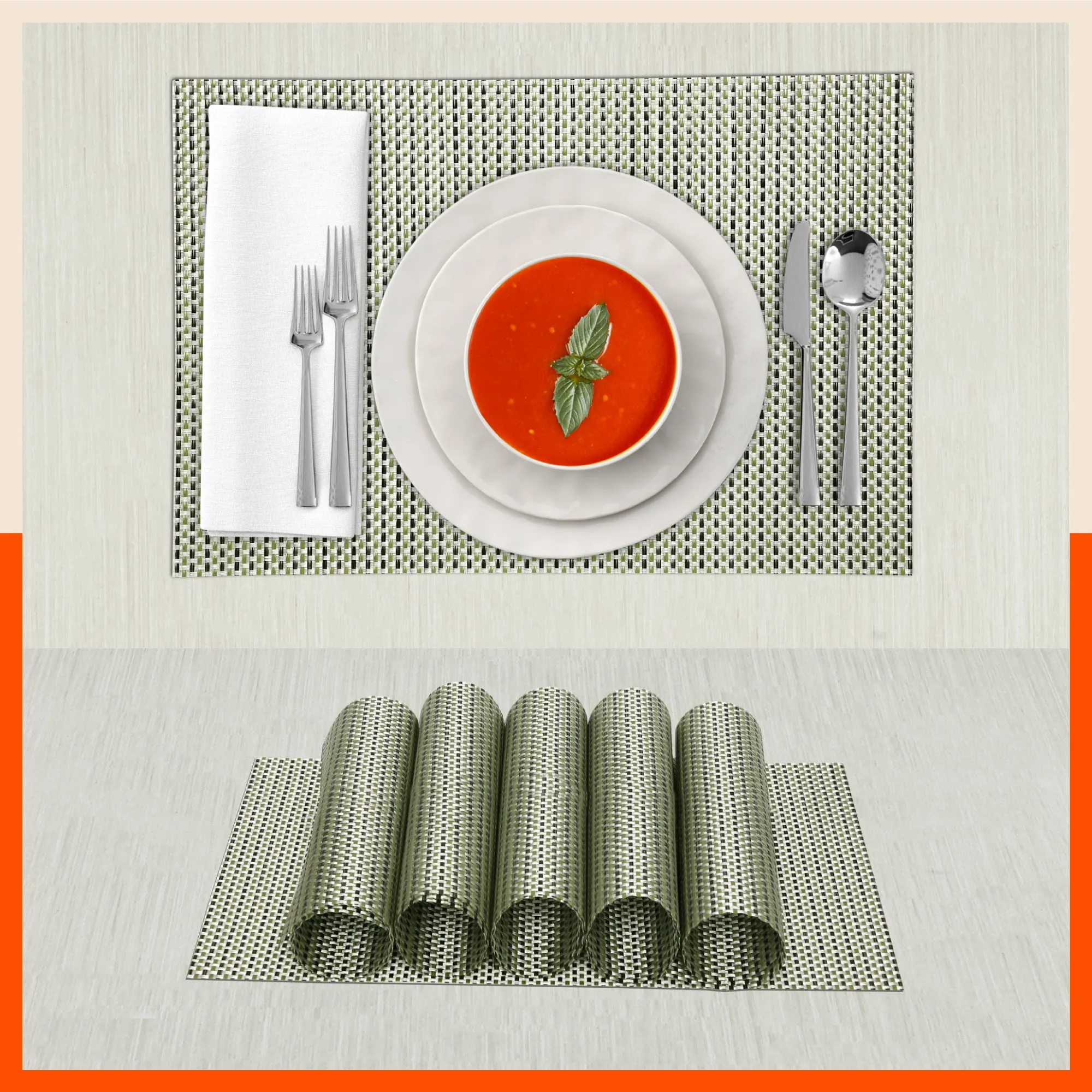 Woven PVC Table Mats / Placemats for Dining Table at Home  (Leon - Set of 6)