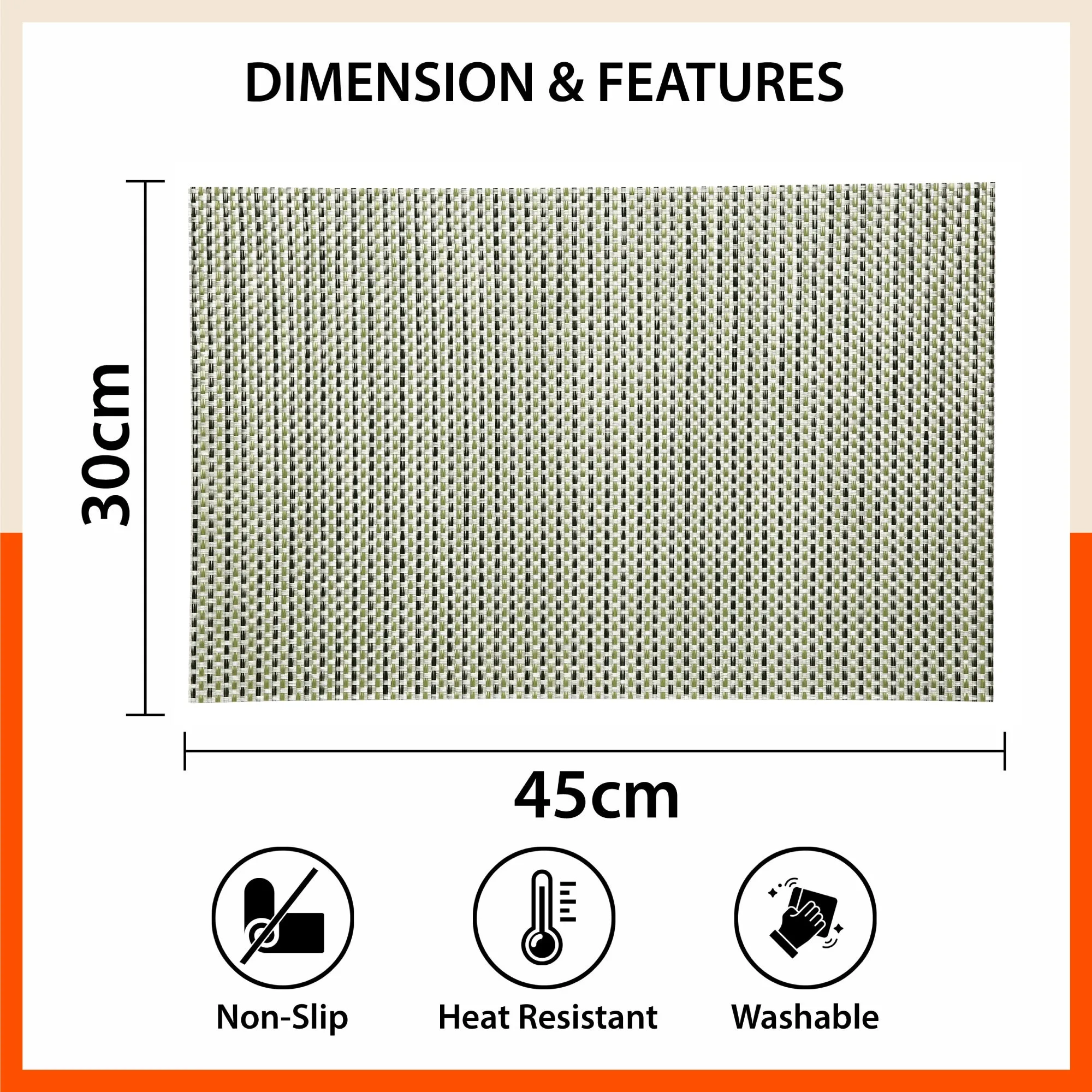 Woven PVC Table Mats / Placemats for Dining Table at Home  (Leon - Set of 6)