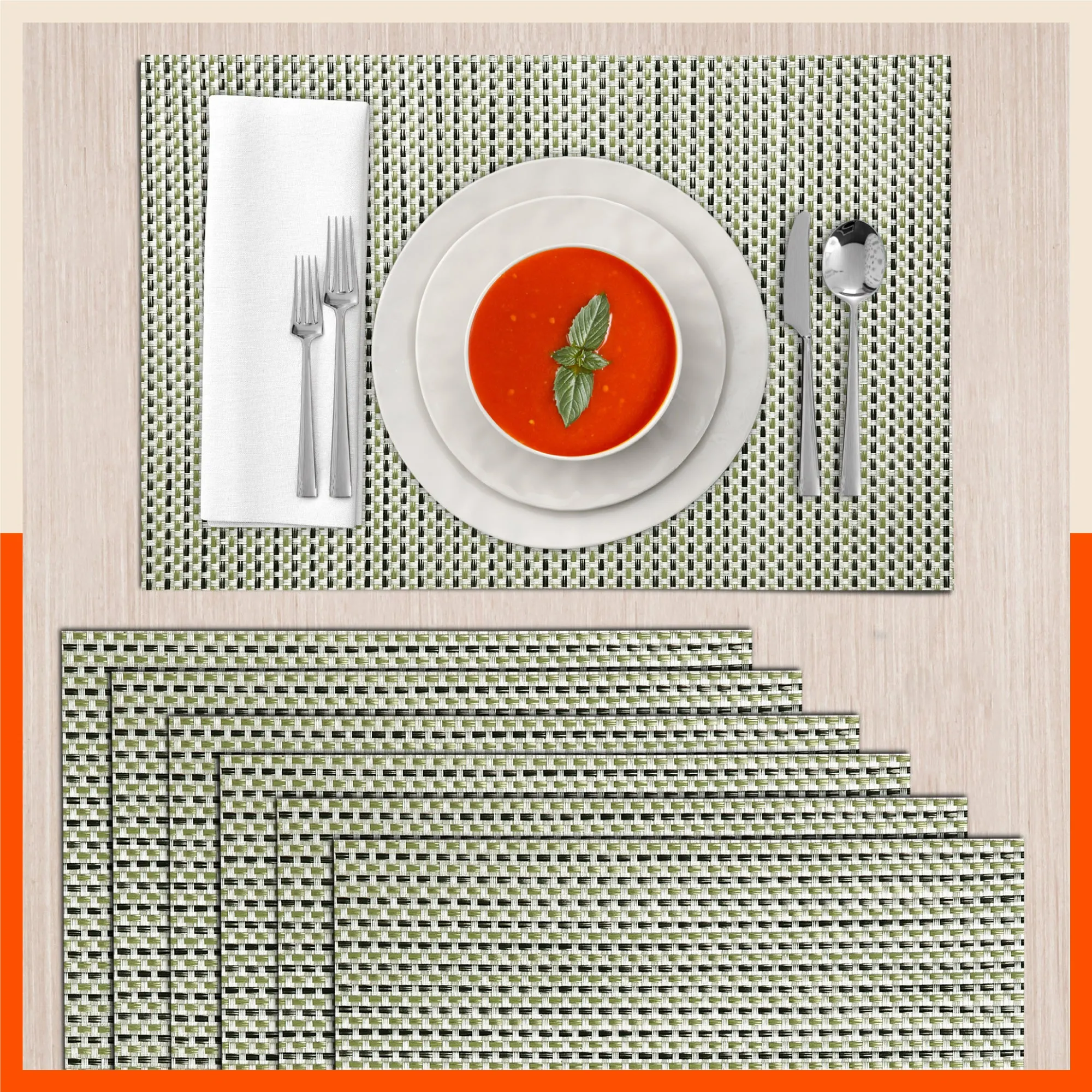 Woven PVC Table Mats / Placemats for Dining Table at Home  (Leon - Set of 6)